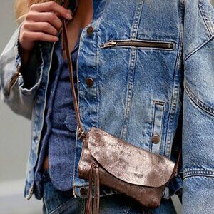New Free People We The Free Rider Pyrite Metallic Brown Leather Crossbody Bag